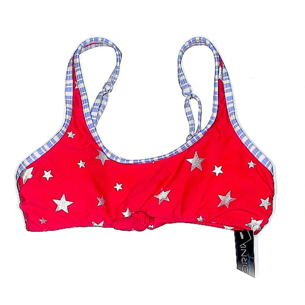 CALIFORNIA WAVES Red Stars Swim Top Large Patriotic Padded